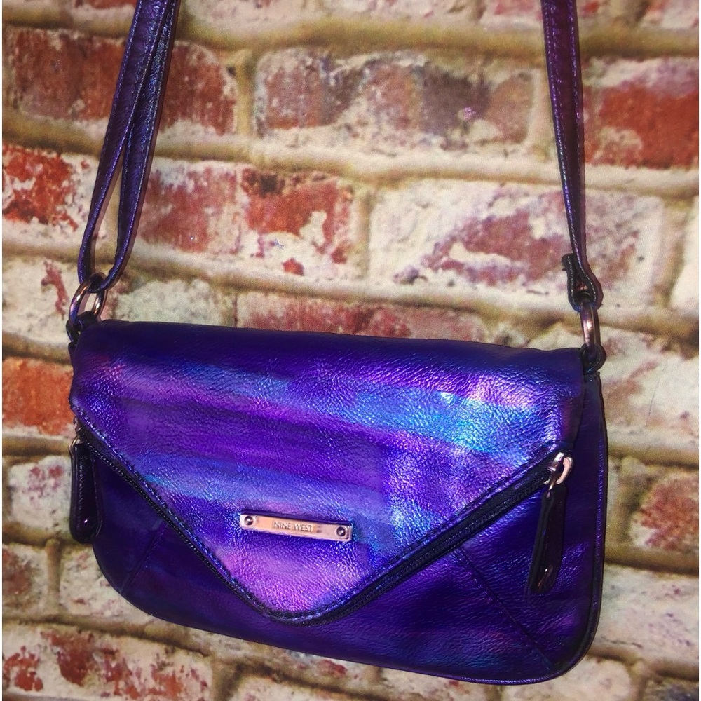 Nine West Metallic Purple Blu Multi Colored S/M Sized Leather Crossbody Bag